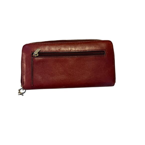 Fossil Womens Burgundy Leather Zip Around Wallet With Wrist Strap - Picture 2 of 8